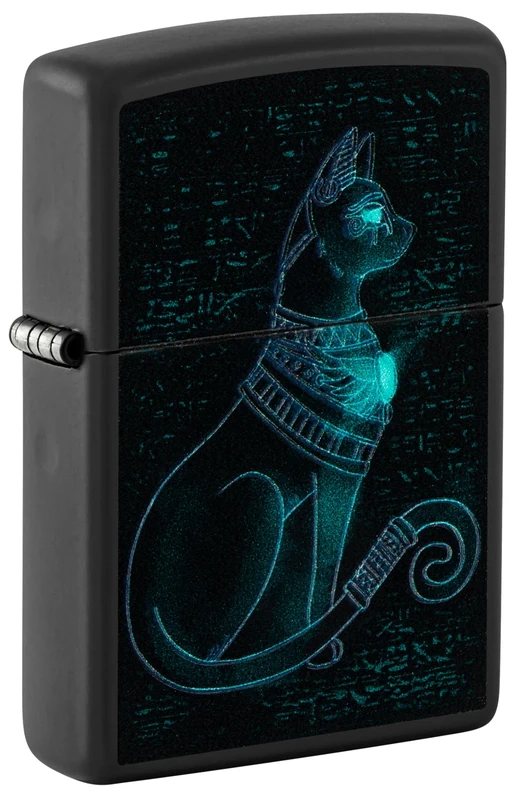 Zippo Windproof Lighter, Spiritual Cat Design – Matt Black, Black Light – Refillable, Reusable, Windproof Design – Comes in Gift Box – Made in USA
