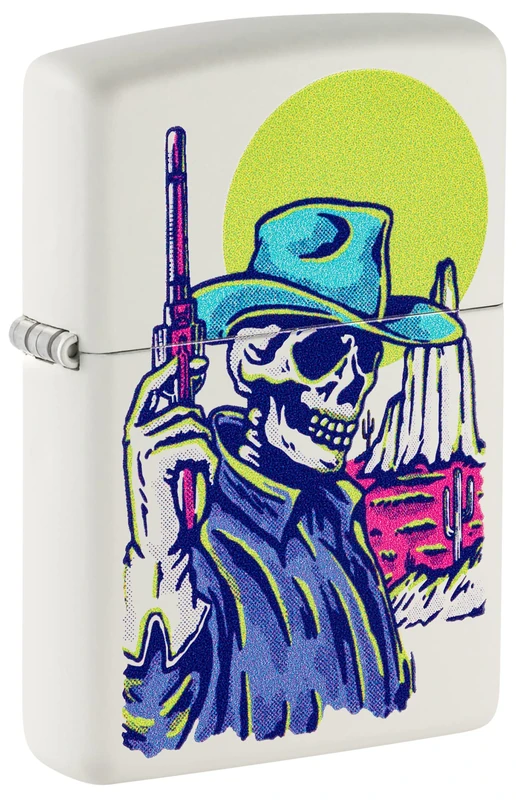 Zippo Wild West Skeleton Design White Matte Pocket Lighter