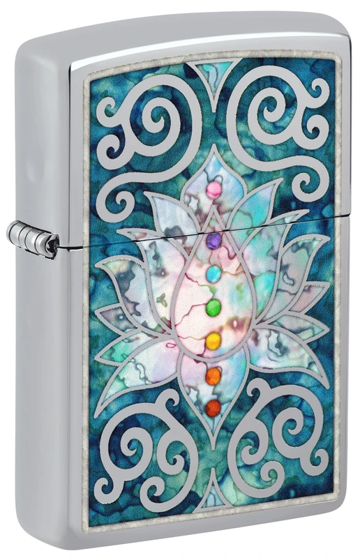 Zippo Windproof Lighter, Lotus Flower Design – High Polished Chrome, Fusion – Refillable, Reusable, Windproof Design – Comes in Gift Box – Made in USA