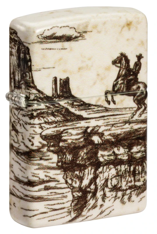Zippo Windproof Lighter, Wild West Scene Design – 540°, Colour Image – Refillable, Reusable, Windproof Design – Comes in Gift Box – Made in USA