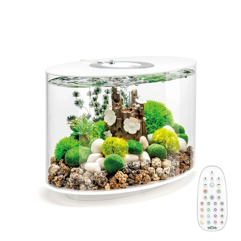 biOrb LOOP 15 Acrylic Aquarium, White, MCR Multi-Colour Remote LED Lighting, Fish Tank with 360-Degree View and 5-Step Filtration, Easy Setup, With Remote, Air Pump, Filter Cartridge, Ceramic Media