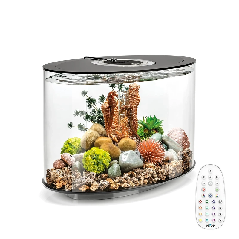 biOrb LOOP 15 Acrylic Aquarium, Black, MCR Multi-Colour Remote LED Lighting, Fish Tank with 360-Degree View and 5-Step Filtration, Easy Setup, With Remote, Air Pump, Filter Cartridge, Ceramic Media