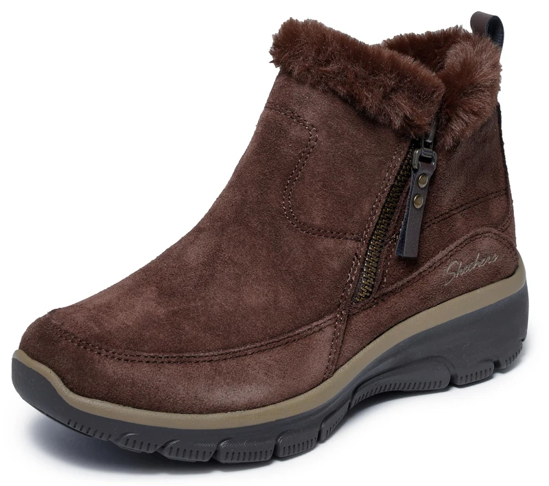 Skechers Women's Easy Going Cool Zip! Boots, Chocolate Suede, 6.5 UK