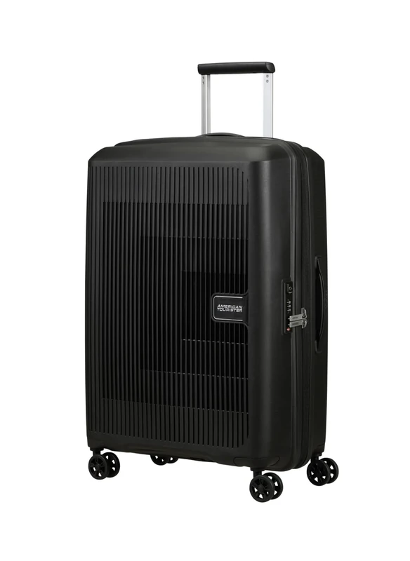 American Tourister Aerostep - Spinner M, Expandable Case, 67 cm, 66.5/72.5 L, Black (Black)
