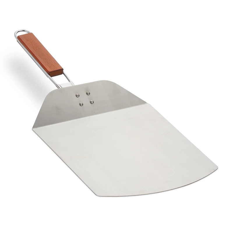 Relaxdays Peel, Foldable Wooden Handle, WxD 24 x 25.5 cm, Pizza & Bread, Wood, Steel, Silver/Brown, Stainless steel