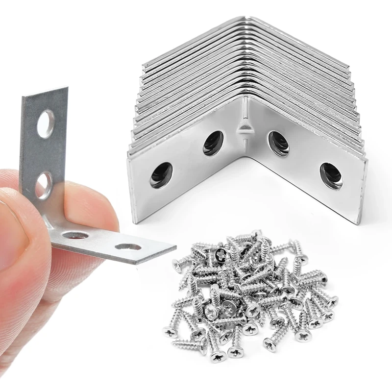ZAVIA Angle Brackets Corner Bracket for Wood 16 Pcs | 25mm x 25mm x 13mm | Galvanised Steel Brackets with 64 Screws for Fixing and Repairing Furniture, Shelves, Windows and Cabinets