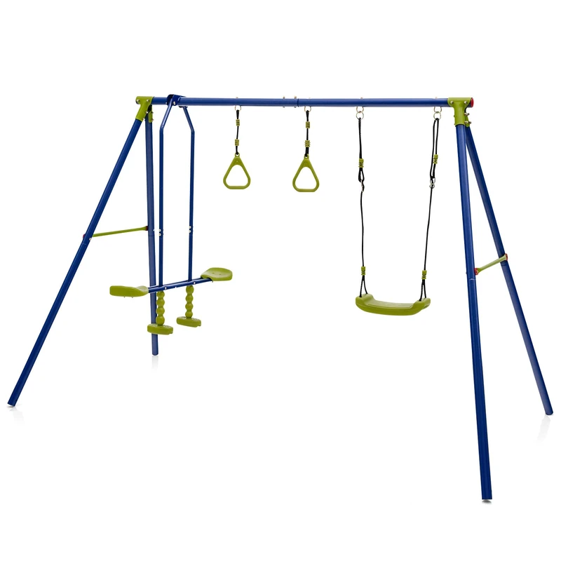 GYMAX Kids Swing Set, Metal Swing A-Frame with Swings and Glider, Outdoor Children Playground Playset for Garden (3 in 1: 284 x 143 x 177cm)