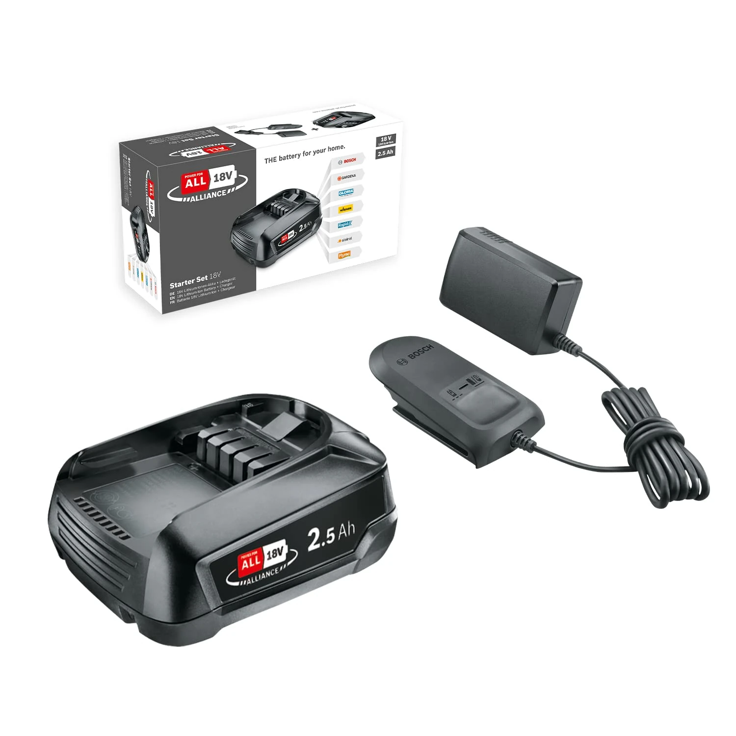 Bosch Battery and Charger Starter-Set 18V (1x Battery 2.5 Ah; Charger AL 18V-CV; in Carton Packaging)