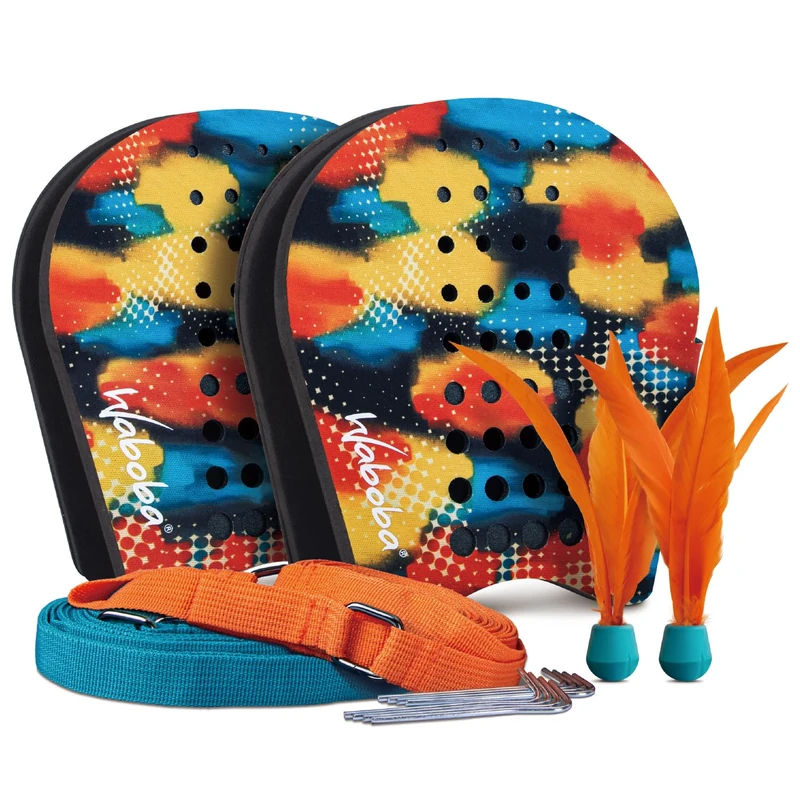 Waboba BATTLE BIRD - Rethink Your Paddle Game – Backyard Set Includes: 2 Wearable Paddles, 2 small birdies and a easy court to set-up with stakes - Size 200 x 120 x 228 mm