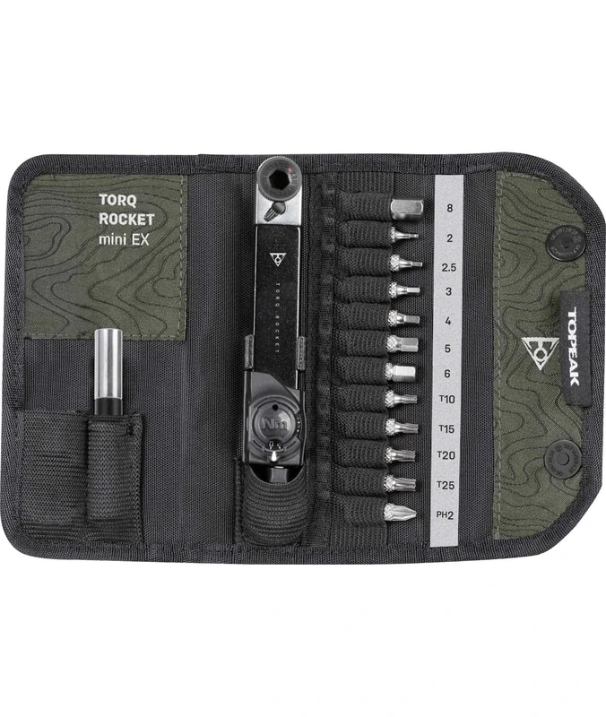 Topeak Unisex Rocket Mini Ex Cycle Torque Wrench Set, Black/Green, 14.5 X 7 X 3 Cm EU