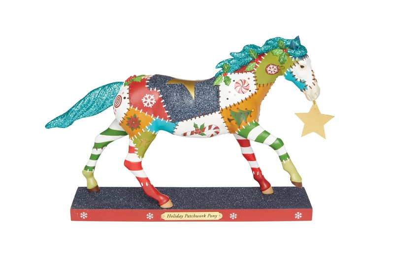 Enesco The Trail of Painted Ponies Holiday Patchwork Pony Figurine, 7.1 Inch, Multicolor