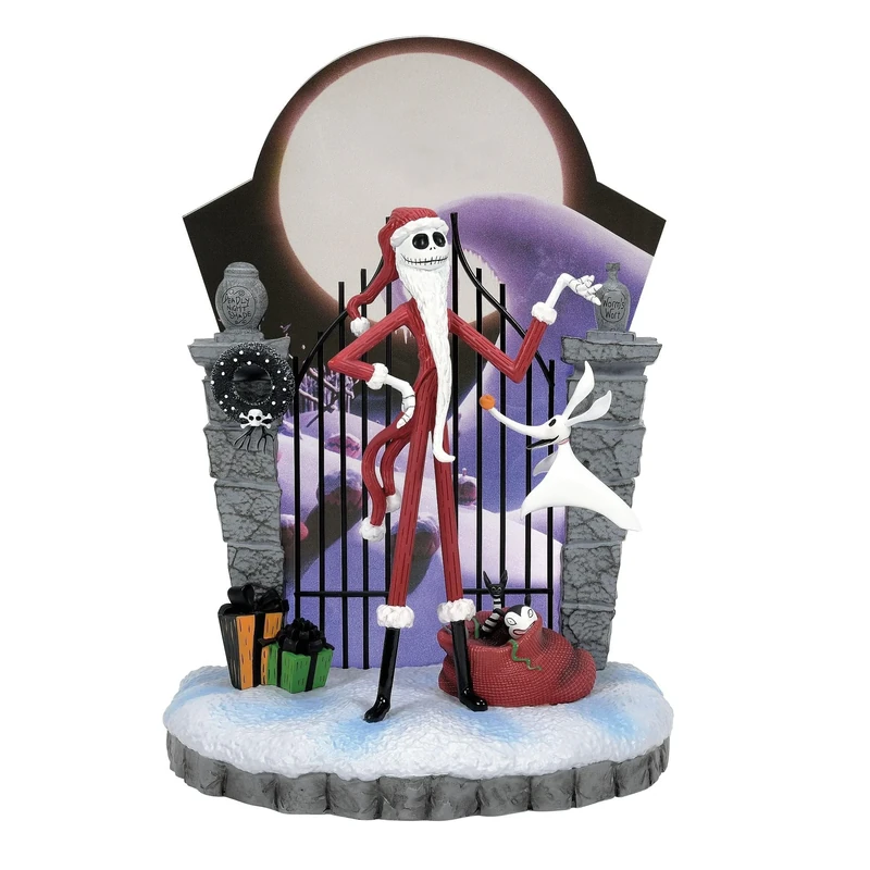 Enesco Disney Showcase The Nightmare Before Christmas Santa Jack with Gate Scene Lit Figurine, 10 Inch, Multicolor
