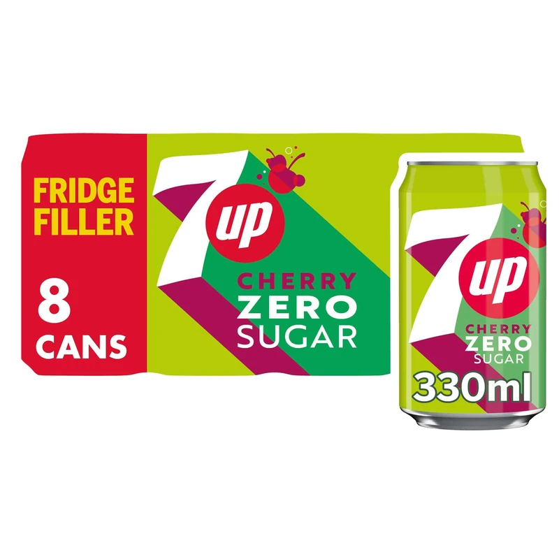 7UP Cherry, zero sugar, 8 x 330ml