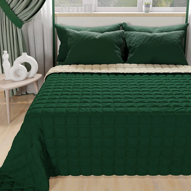 PETTI Artigiani Italiani - Maxi Double Quilt, Maxi Double Bedspread, Double Face, Spring Quilt, Taupe Green, 100% Made in Italy