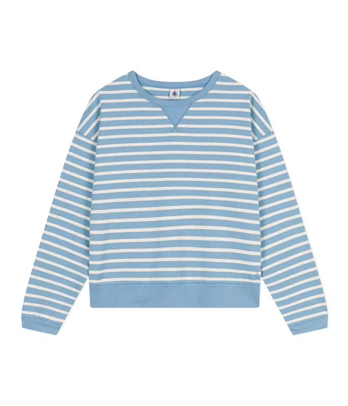 Petit Bateau Women’s Sweatshirt, Blue Azul / Beige Montelimar, S
