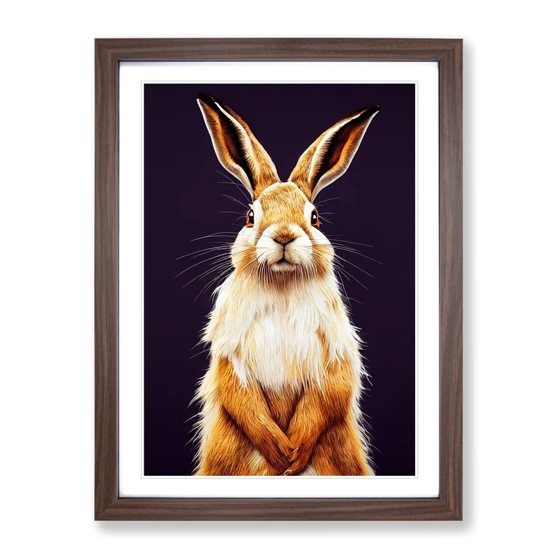Splendid Hare Framed Print | A2 Walnut Framed Wall Art | Ready to Hang | Modern Animal Picture | Living Room Bedroom Lounge Office