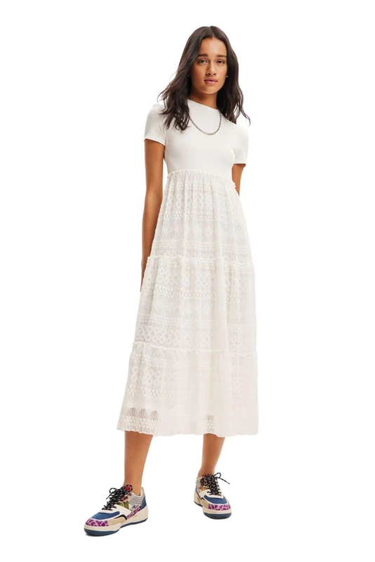 Desigual Darling White Maxi Dress with Lace Skirt 23WWVKA8