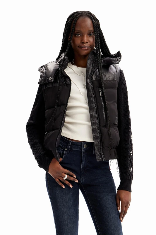Desigual Women's Oslo Woman Woven Padded Short Overcoat, black, XX-Large