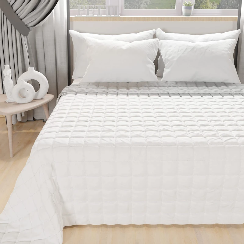 PETTI Artigiani Italiani - Double Bedspread, Double Quilt, Spring Quilt, White Grey, 100% Made in Italy, 100% Hypoallergenic Microfiber