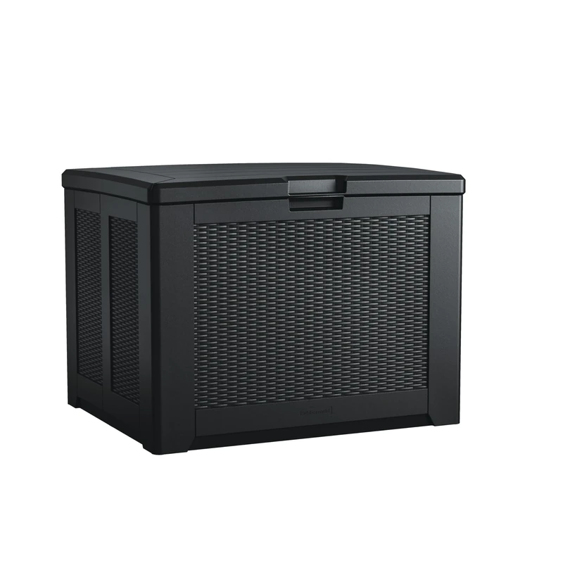 Rubbermaid Medium Resin Outdoor Storage Deck Box, 74 Gal., Charcoal, with Decorative Basketweave Pattern for Home/Garden/Patio/Pool/Back-Yard/Lawn