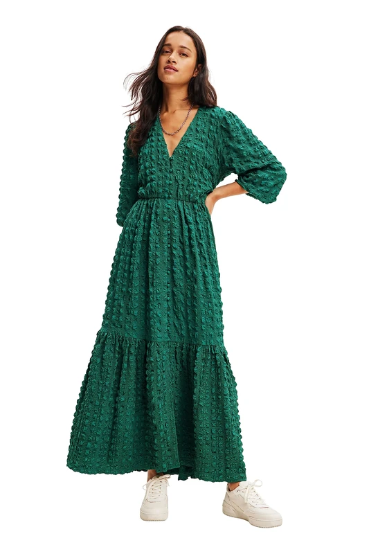 Desigual Alma Textured Long Gypsy Dress 23WWVWAH Green