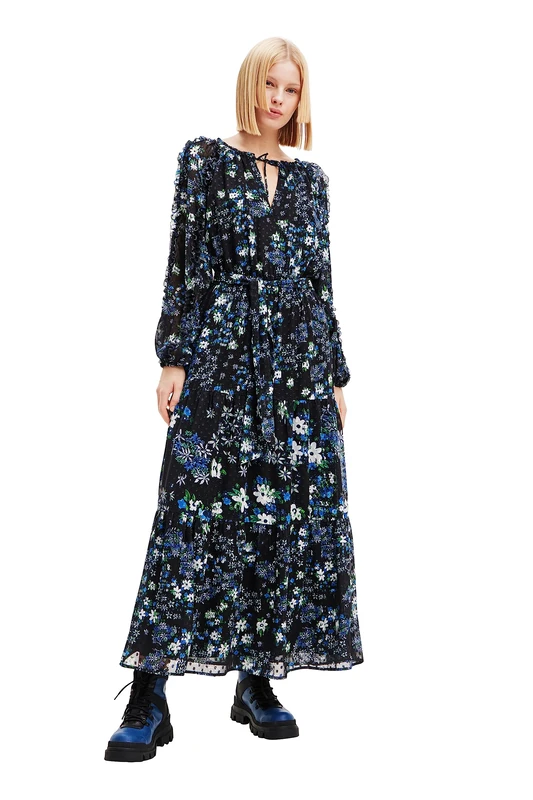 Desigual Rhode Island Black & White Floral Midi Shirt Dress 23WWVW31