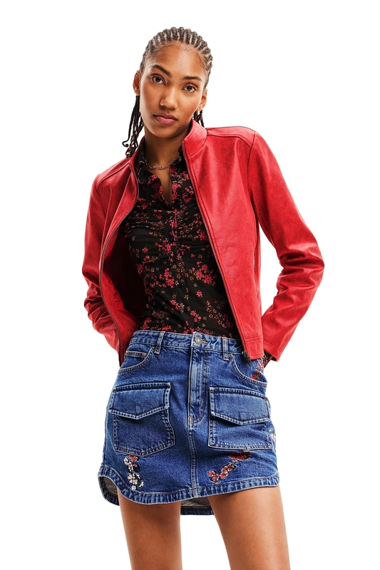 Desigual Toronto Very Soft Slim Biker Jacket 23WWED02 Red