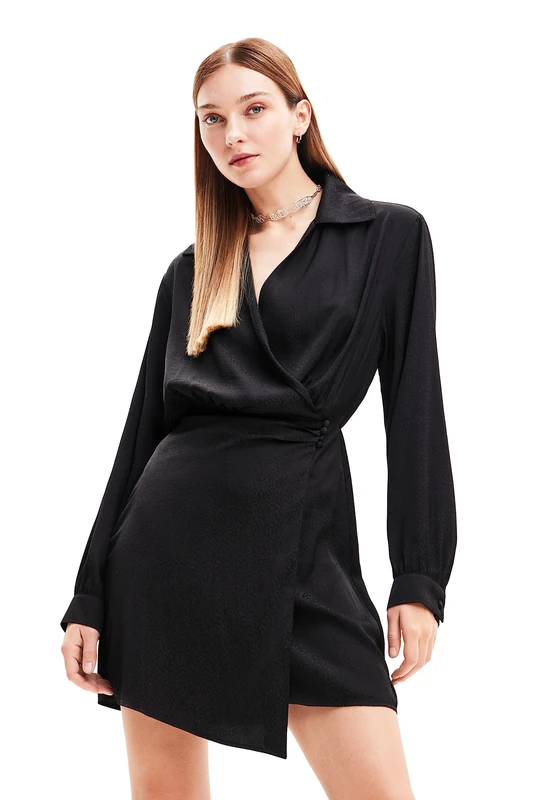 Desigual Matisse Short Black Double Breasted Wrap Dress 23WWVWAI - Image 1