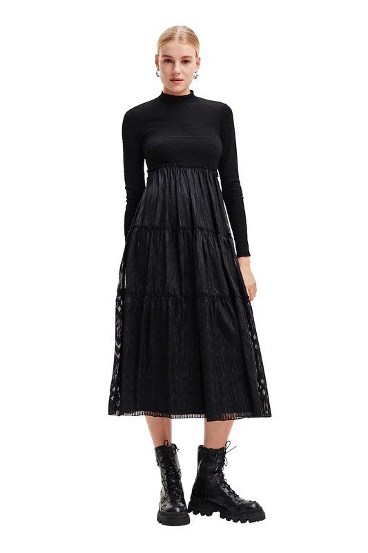 Desigual Women's Vestido Midi Combinado, Black, XXL