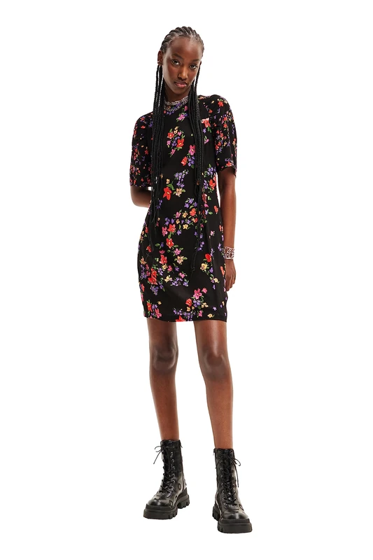 Desigual Snake Short Floral Easy to Wear Dress 23WWVW40 Black