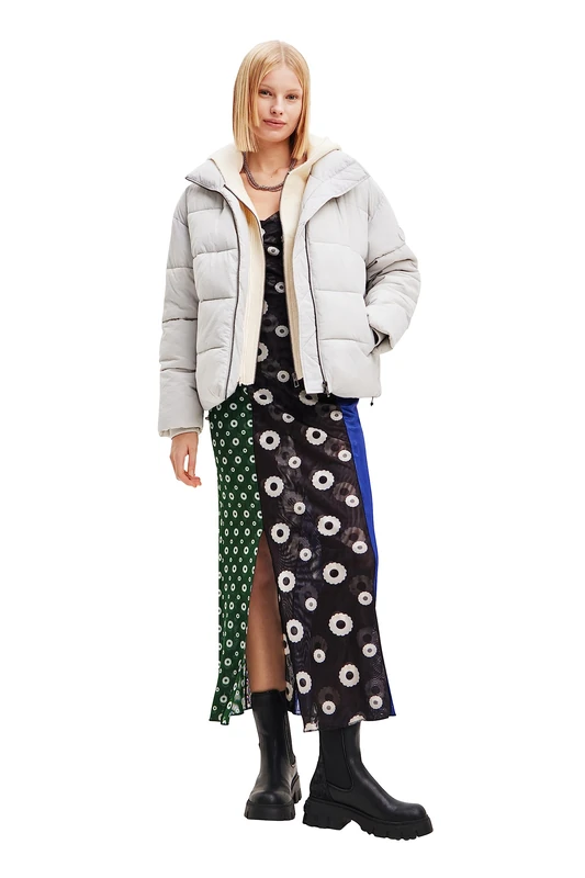 Desigual Women's Bergen Woman Woven Padded Short Overcoat, Black, L