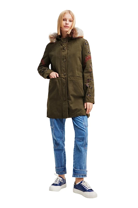 Desigual Women's Jacket_Detroit Woman Woven Parka, Green, M
