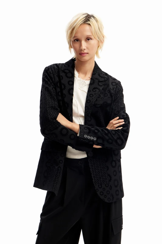 Desigual Sici Black Flocked Patchwork Blazer Jacket 23WWEWB9 - Image 1
