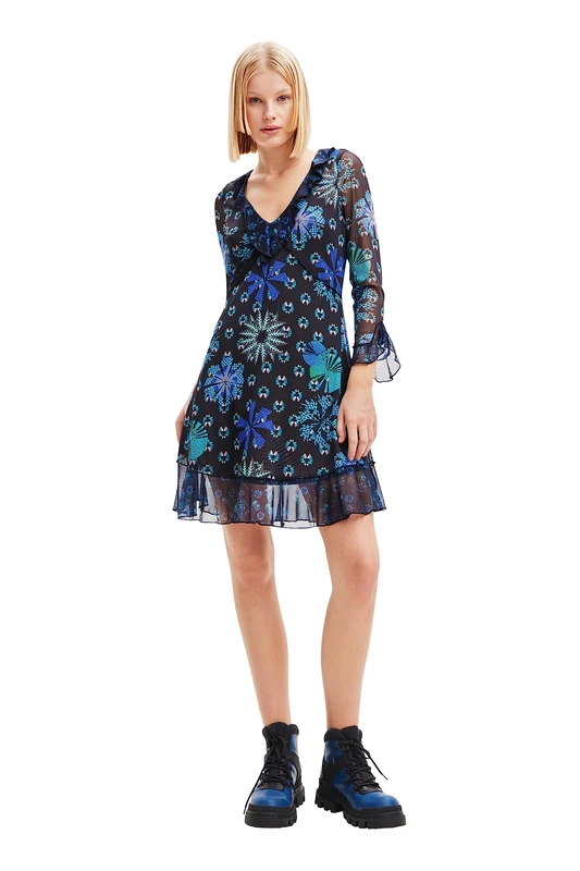Desigual Sharon Di Short Mesh Dress 23WWVKA6 Blue