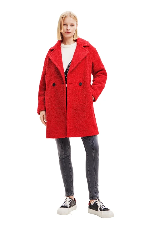 Desigual Women's Coat_London Woman Woven Overcoat, red, L