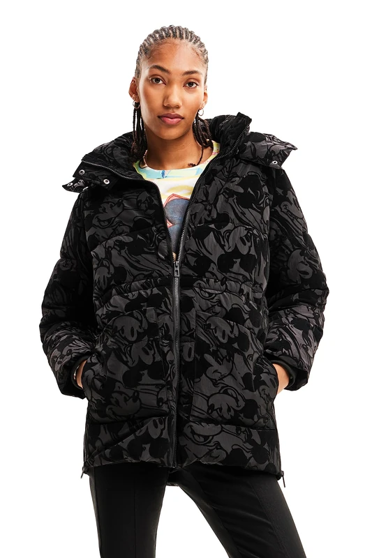 Desigual Women's Woman Woven Padded Long Overcoat, Black, XS