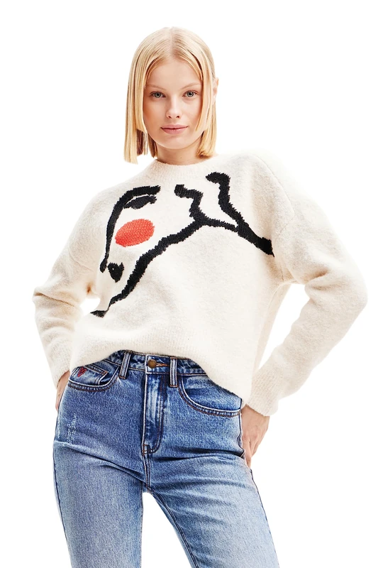 Desigual Pullover_TRAZO, 1001 RAW, XL, White, XL