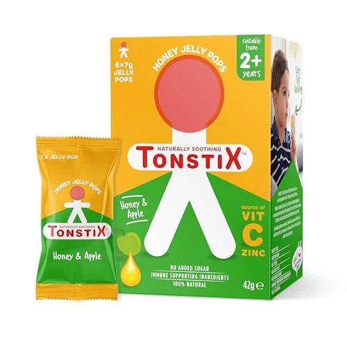 Honey and Apple Jelly Pops - Pack of 6x Sore Throat Lollipops for Kids with Vitamin C and Zinc - No Added Sugar Cough and Throat Soother for Children - 100% Natural