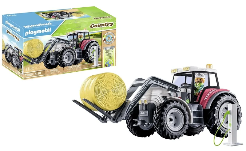 Playmobil 71305 Country Large Electric Tractor, An electric-powered tractor with an openable roof and E-charging station, fun imaginative role play, playsets suitable for children ages 4+