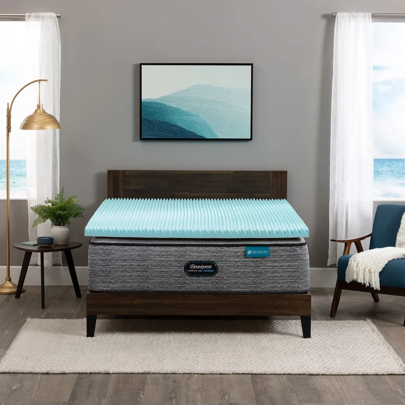 Beautyrest Cool Wave Plus Convoluted Pressure-Relieving Memory Foam Mattress Topper, Twin XL, 3-Inch,Blue - Image 1