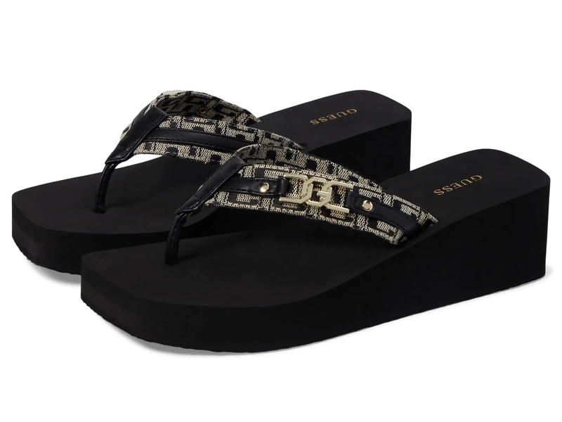 GUESS Women's Ediva Wedge Sandal, Black 001, 5.5 UK
