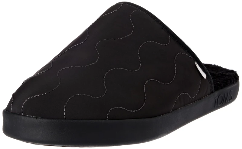 TOMS Men's Harbor Slipper, Black Quilted Cotton Ripstop/Faux Shearling, 7 UK