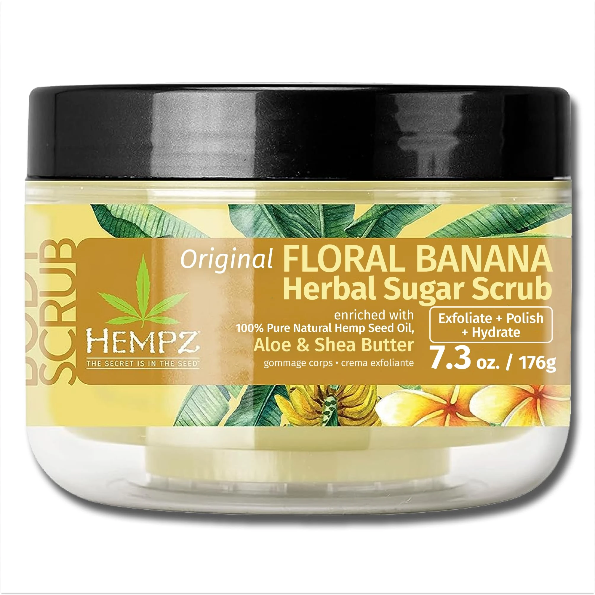 HEMPZ Sugar Body Scrub All Natural Exfoliating Shea Butter, Sugar, and Salt - For Women, Men, and Teens 7.3 fl oz - Original Floral & Bananas