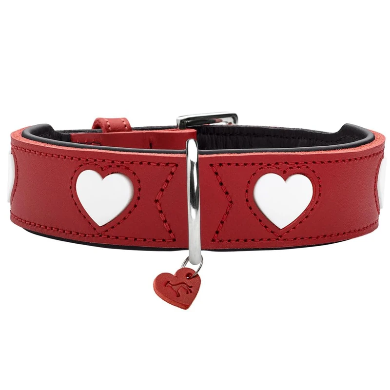 HUNTER Love Dog Collar - Red/Black Cowhide Leather - Size 60