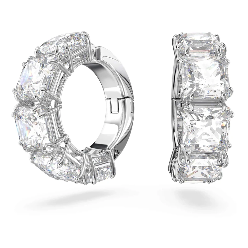 Swarovski Matrix clip earrings, Square cut, White, Rhodium plated