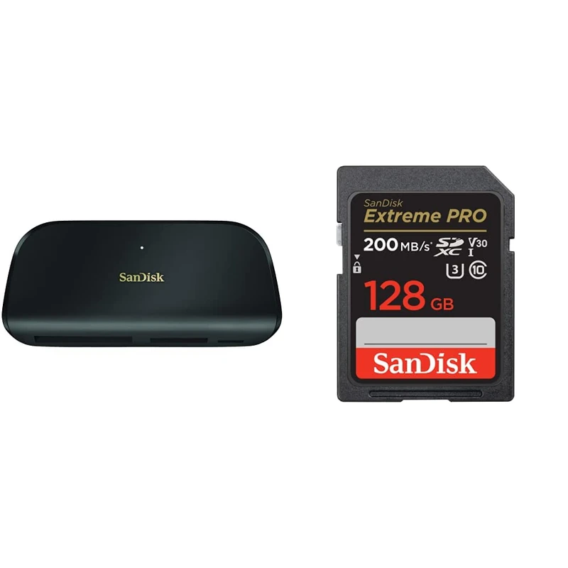 SanDisk ImageMate PRO USB-C Multi Card Reader/Writer, USB 3.0, up to 160MB/s, UHS-II & Extreme Pro 128GB SDHC Memory Card 200MB/s 90MB/s UHS-I Class