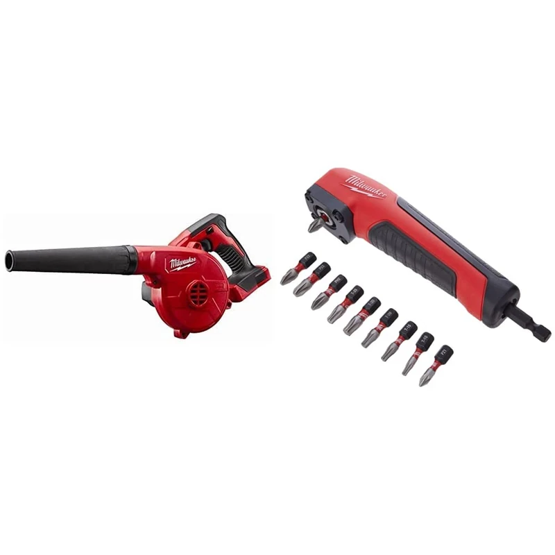 Milwaukee M18BBL-0 M18 Battery Blower (Naked - no Batteries or Charger) & 4932471274 Shockwave Impact Duty Right Angle Attachment 11 Piece