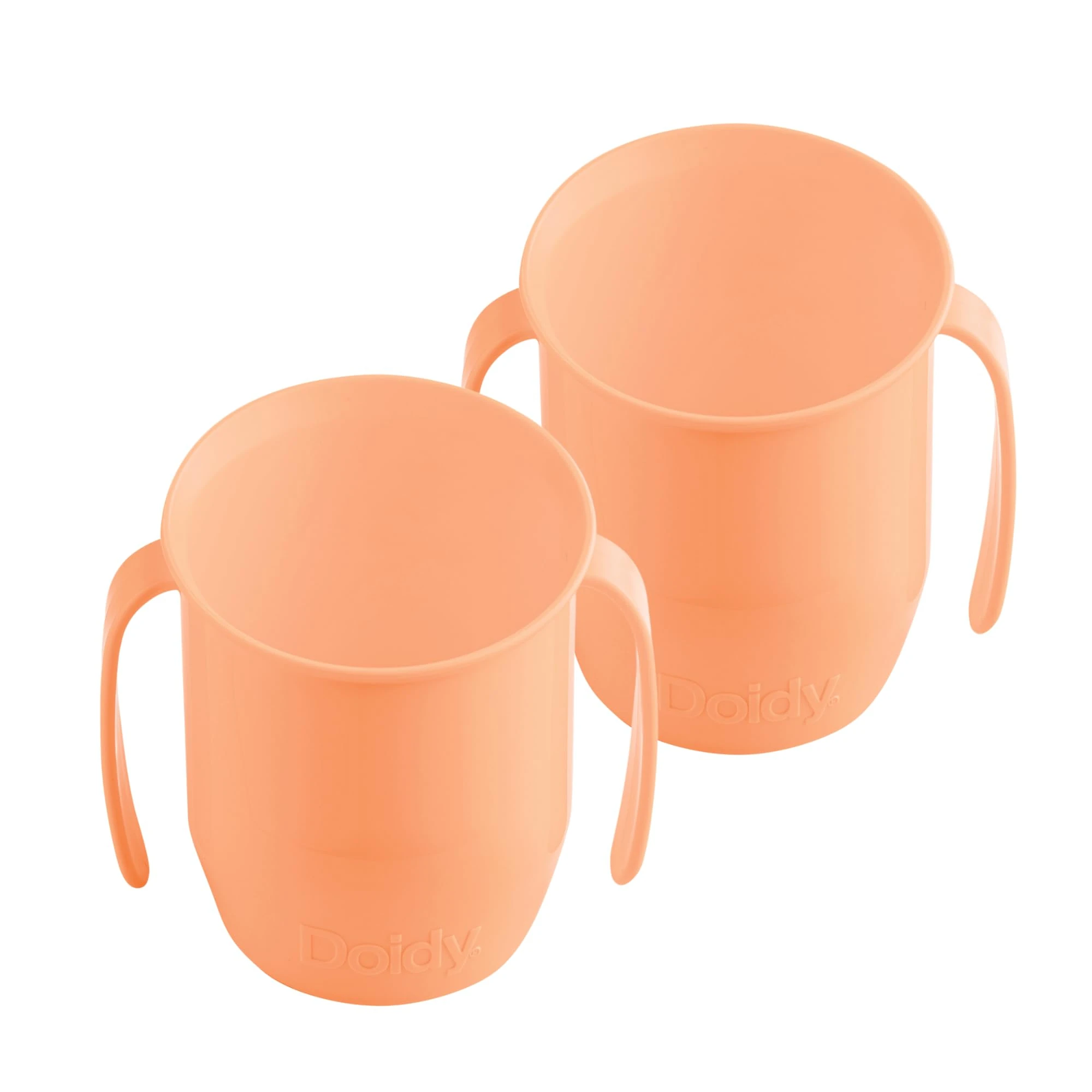 Doidy Cup Pack of 2, 200ml (7oz) | 3+ Months | Easy Training for Transition to Weaning | Open Beaker with Handles for Easy Drinking (DoidyCup Twin, Orange)