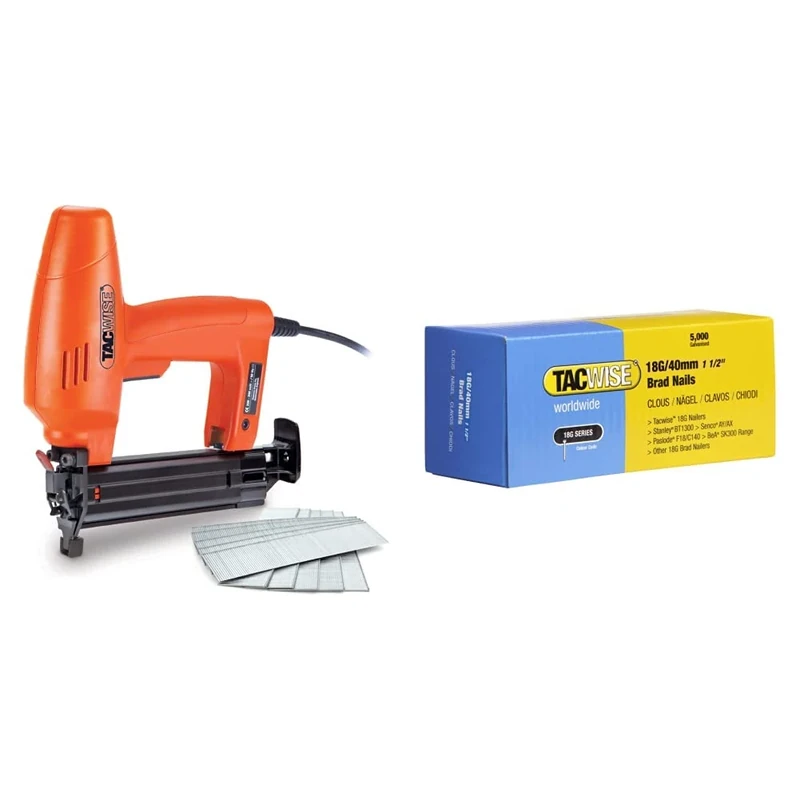 Tacwise 1705 Master Nailer 181ELS Pro, Electric Nail Brad Gun with 1000 Nails, Uses Type 180 (18G) / 15-35 mm Nails, Orange 0400 Type 18G / 40 mm Galvanised Brad Nails, Silver, 5000 Pack