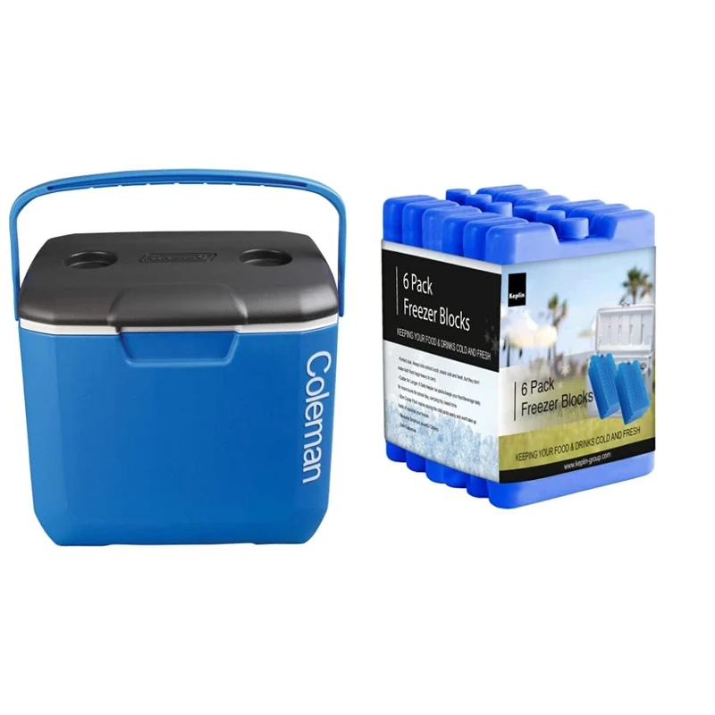 Coleman Cool Box 30QT Performance Cooler, 28 Litres capacity & KEPLIN 6 Pack Home Freezer Blocks for Family - Long Lasting Reusable Ice Boards - Portable Cool Box Keeps Food, Drink, Lunchboxes Cooler